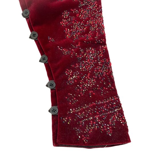 Dries van Noten Red Velvet Beaded Sleeves - Picture 3 of 6